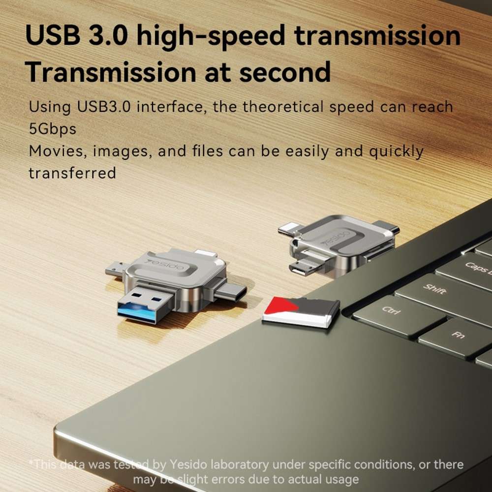 YESIDO GS23 USB 3.0 High Speed Card Reader 4 in 1 TF Card Reader Portable Memory Card Adapter
