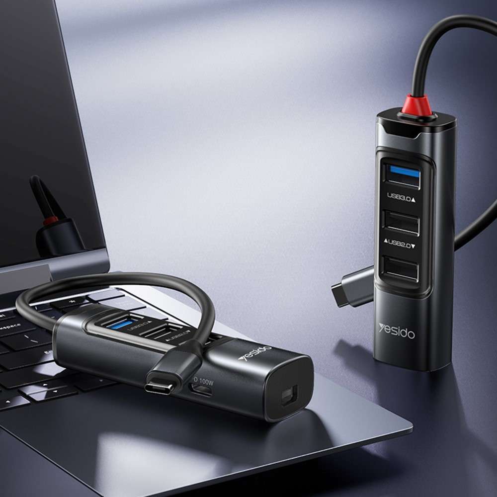 YESIDO HB24 5-in-1 Type-C Docking Station with USB3.0+2 USB2.0+Mini DP+PD 100W Multi Port USB-C H...
