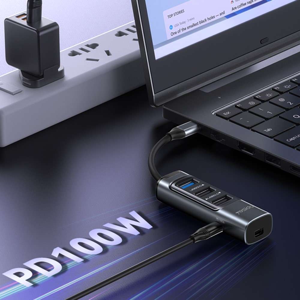 YESIDO HB24 5-in-1 Type-C Docking Station with USB3.0+2 USB2.0+Mini DP+PD 100W Multi Port USB-C H...