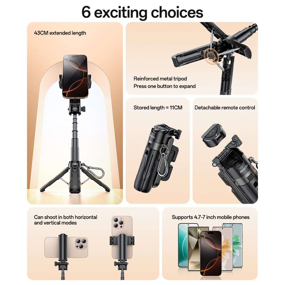YESIDO SF29 For Android / iOS Mini Bluetooth-Compatible Selfie Stick Extendable Tripod with Remot...