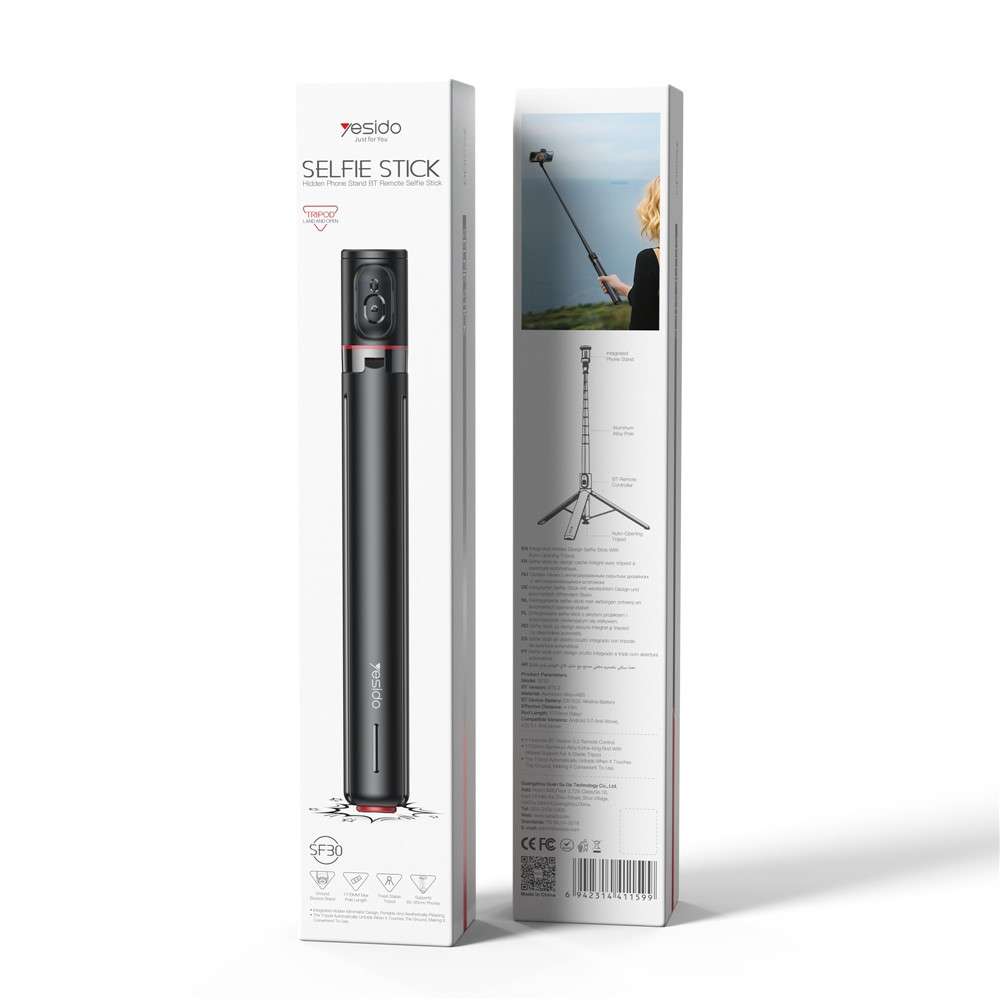 YESIDO SF30 Pop Up Tripod 1.7m Extendable Bluetooth-Compatible Selfie Stick with Remote Control