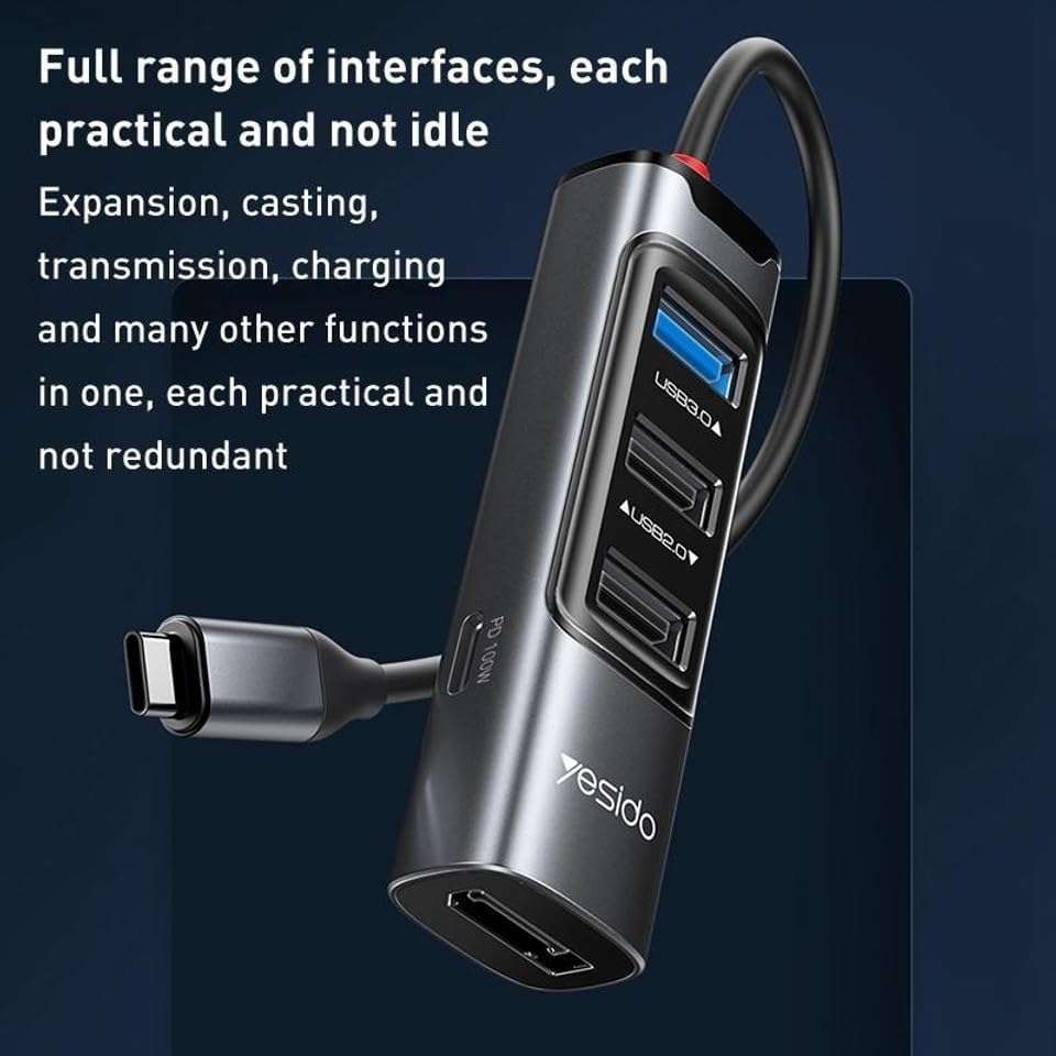 YESIDO HB23 5-in-1 Type-C Hub Adapter Multi Port USB-C Docking Station with USB3.0+2 USB2.0+DP+PD...