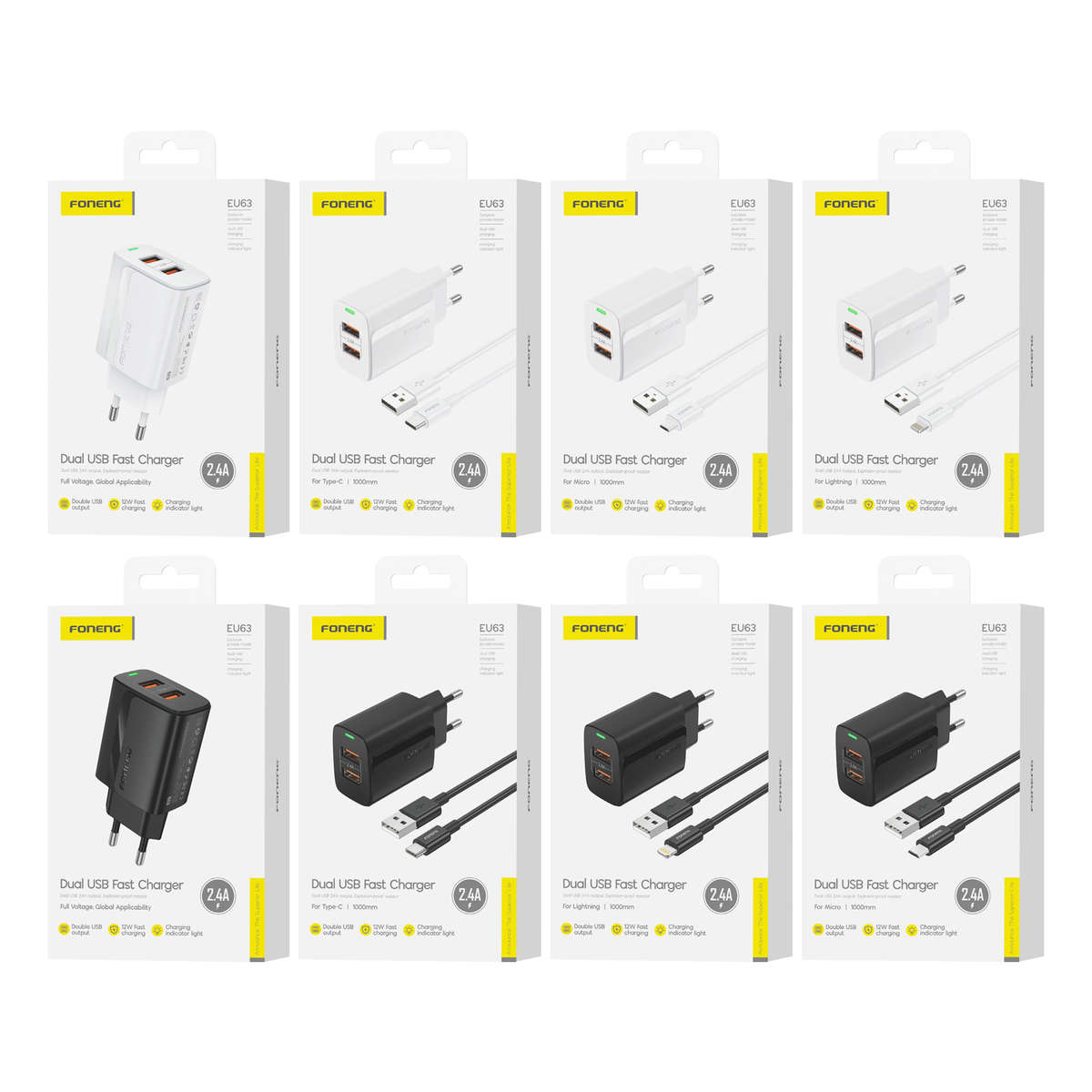 Foneng EU63 USB-A 2-Port Charger (2.4A) - Black