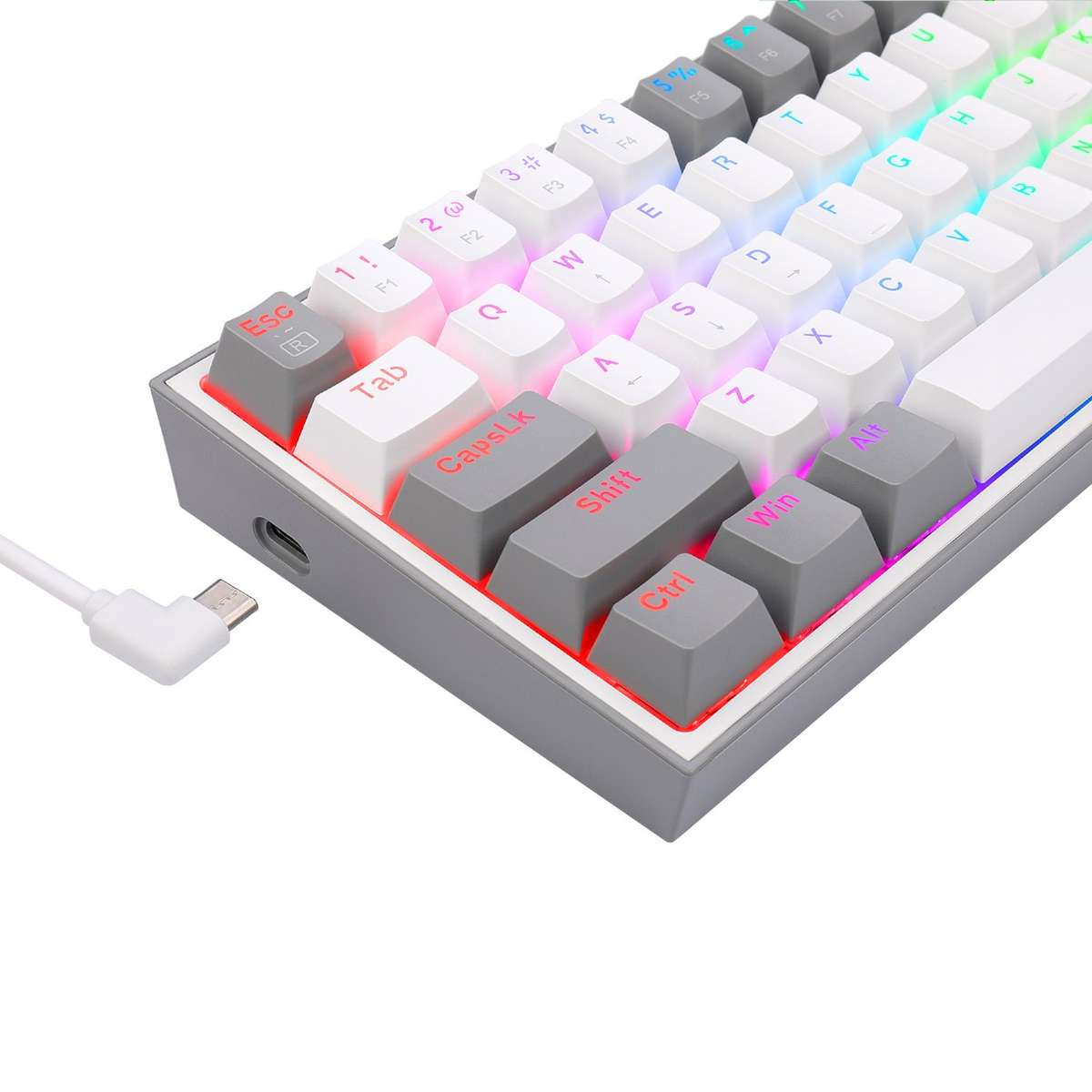 Redragon K617 FIZZ 60% Wired RGB Gaming Keyboard - White/Grey