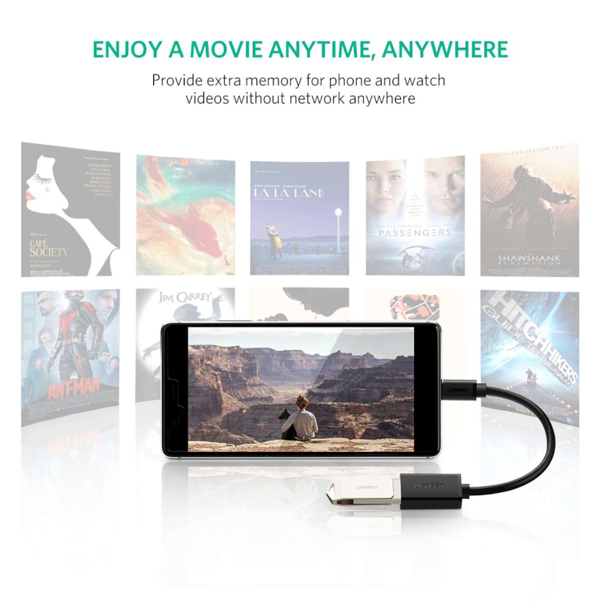 UGREEN Type-C to USB-A Adapter (Male to Female, 15cm) Black