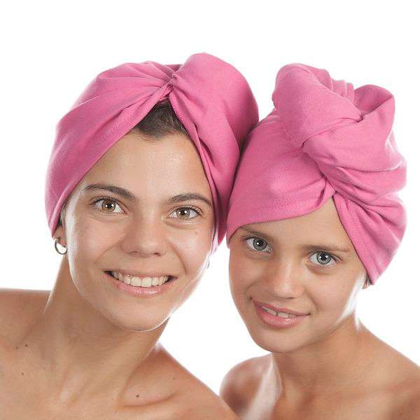 Microfiber Hair Turban Wrap Drying Towel 2 Set - Funky-pink