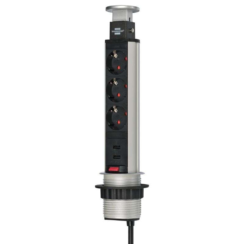 Brennenstuhl Tower Power Retractable Pop-Up Extension Socket USB Charger (1396200013)