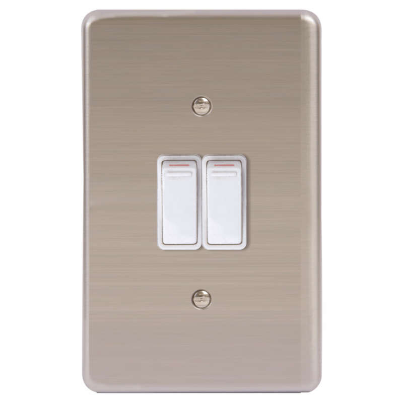 LESCO, 2 Lever 1 Way 4x2 Light Switch Stainless Steel White