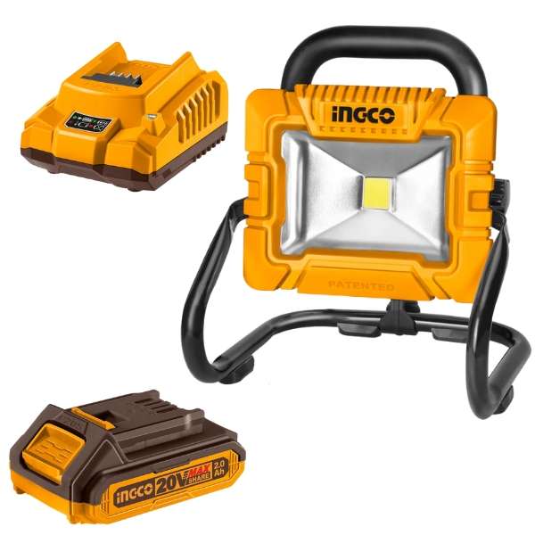 Ingco - Cordless Portable Work Lamp (1800L) with 2.0Ah Battery and Charger