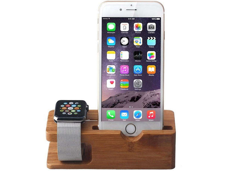 Tuff-Luv Bamboo Charging Stand For Apple Watch & iPhone-Brown(I13_82)