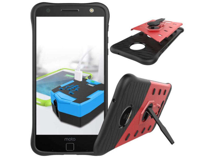 Tuff-Luv Rugged Protection Case with Stand for Moto Z-Red (I11_31)