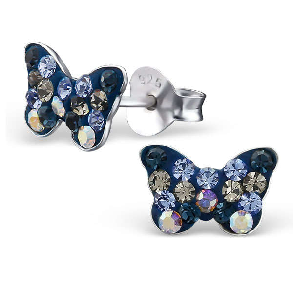 A01261-NV    Sterling Silver Butterfly Ear rings with Crystal