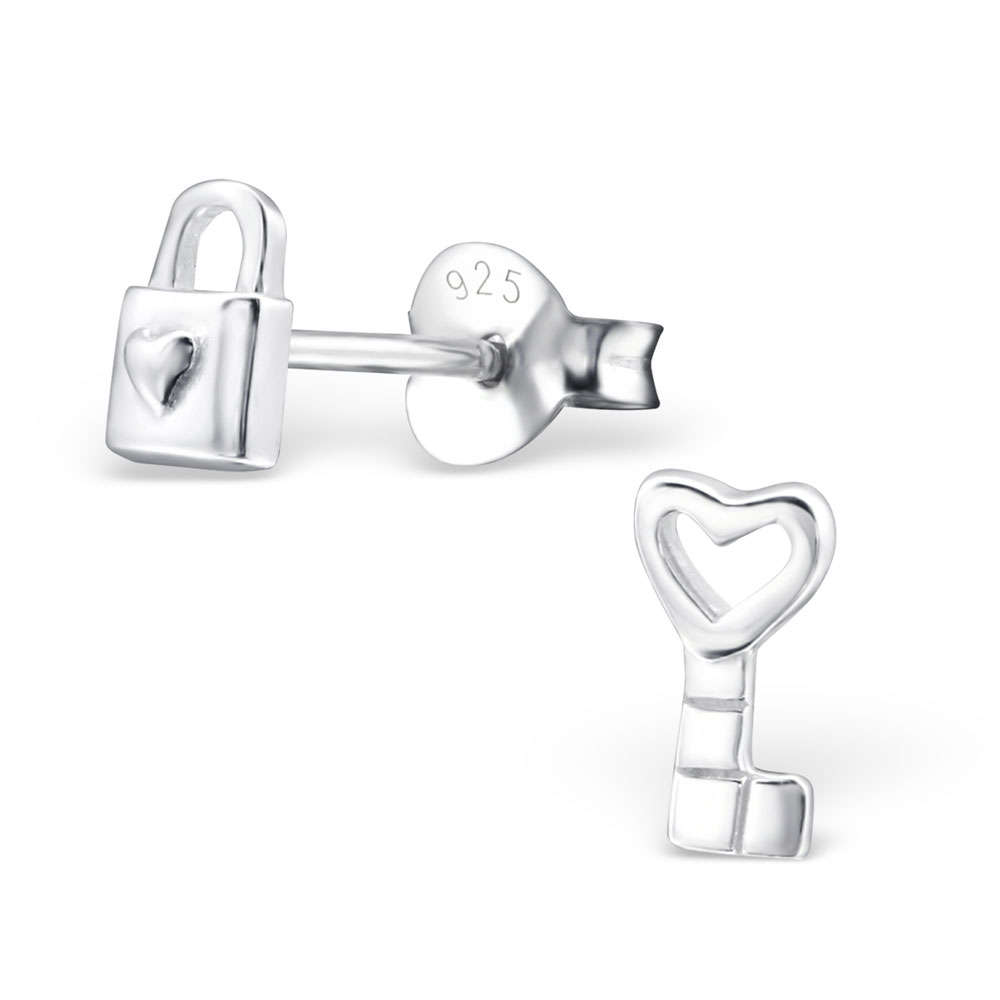 E05352-SS   Sterling Silver plain Lock & key Ear rings