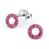 E01422-PK  Sterling Silver Circle stud Ear rings with crystals
