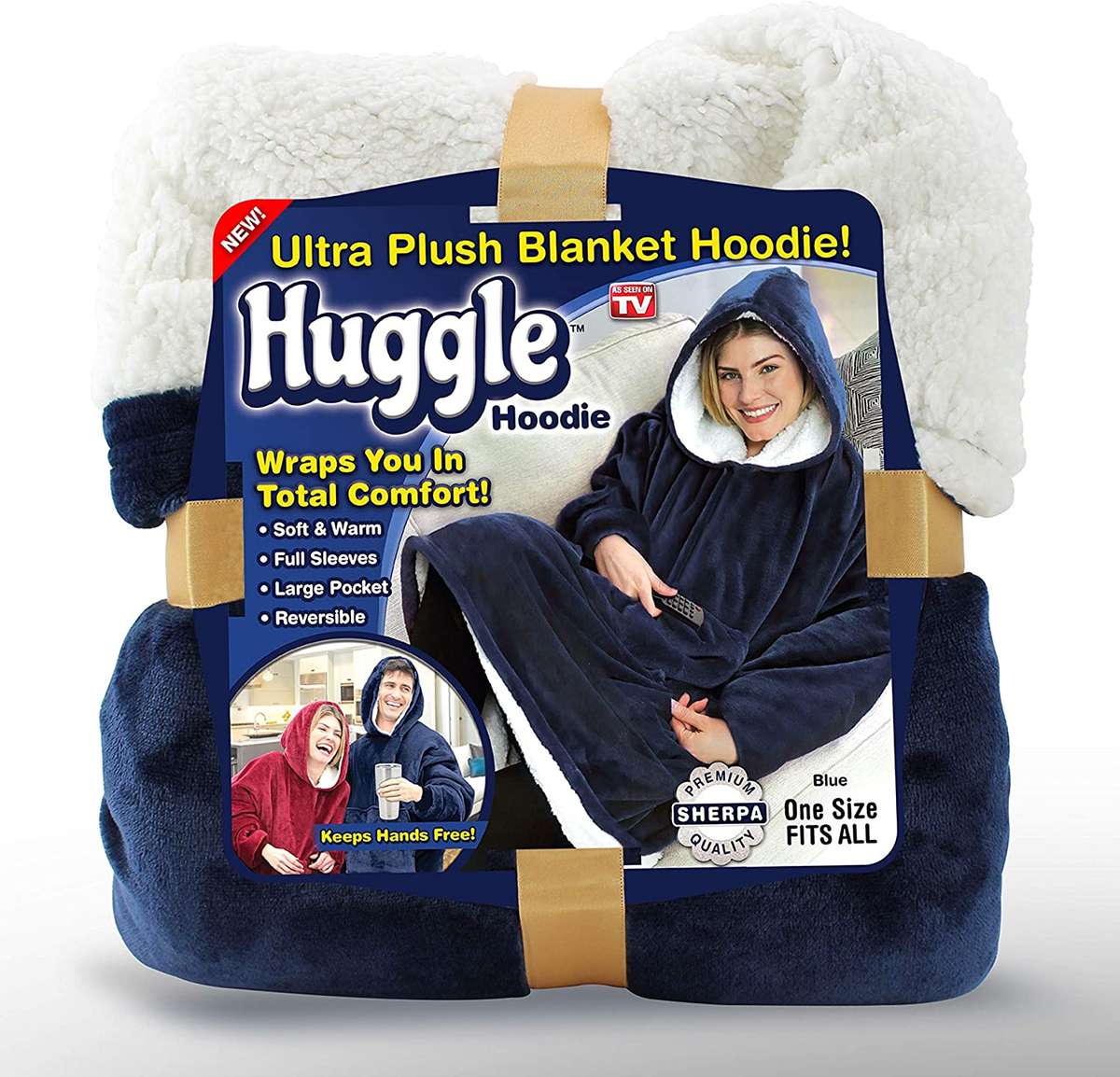 Huggle blanket Hoodie, Ultra Plush Blanket - One Size fit all navy