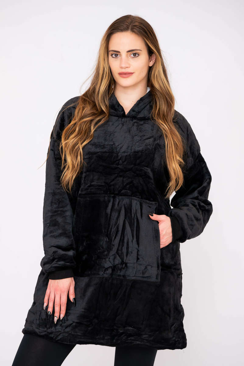 Huggle blanket Hoodie, Ultra Plush Blanket - One Size fit all - Black