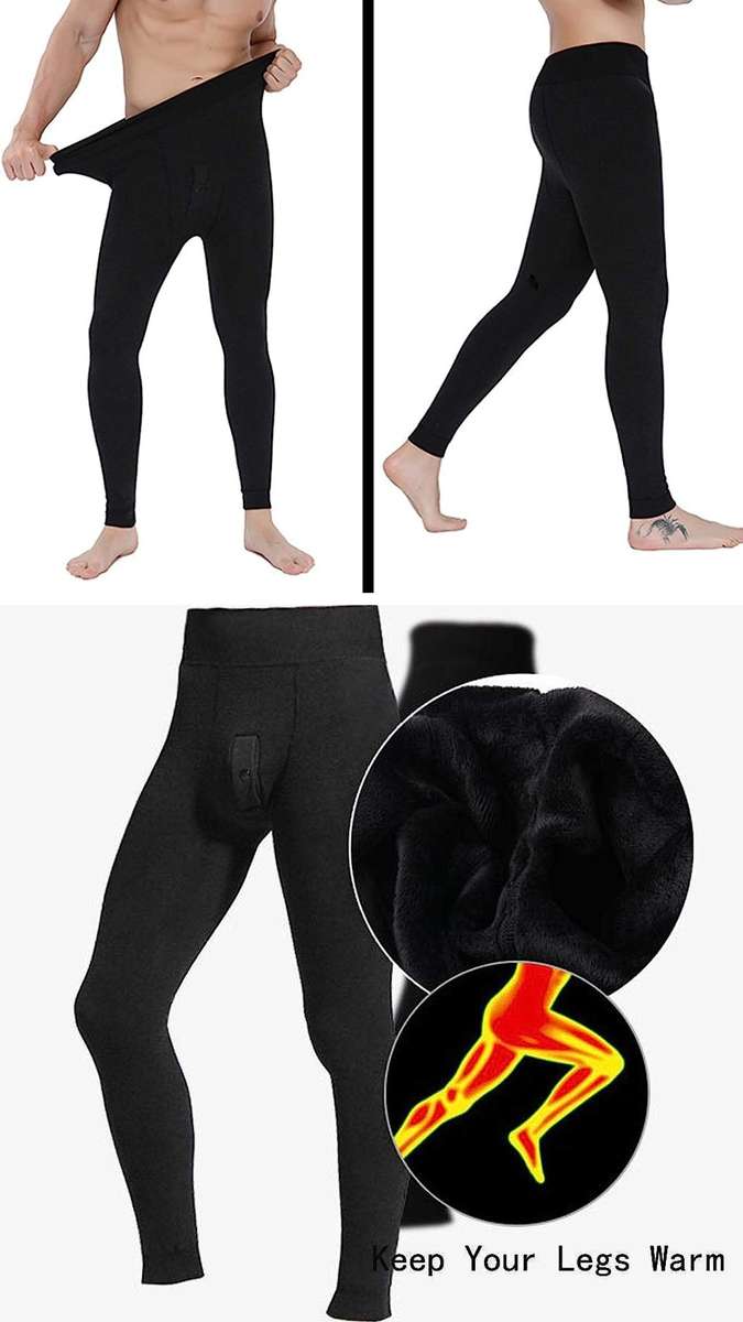 Men's Fleece Lined Long Johns Stretchy Winter Thermal leggings