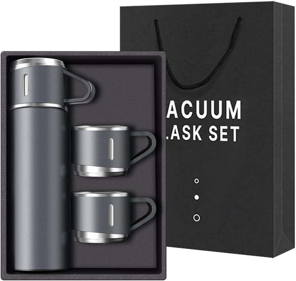 Thermos Vacuum Double Wall Of Stainless Steel Flask Set With 3 Cups 500ml