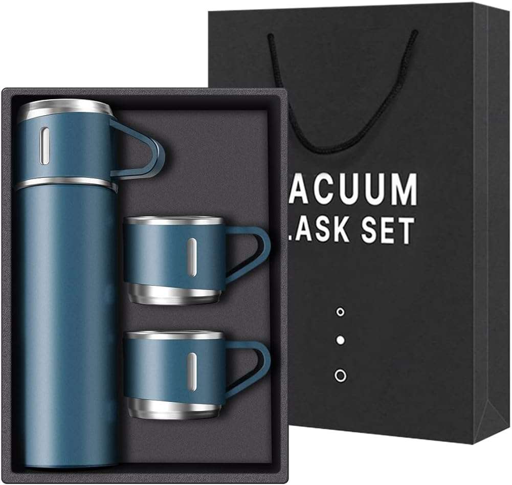 Thermos Vacuum Double Wall Of Stainless Steel Flask Set With 3 Cups 500ml