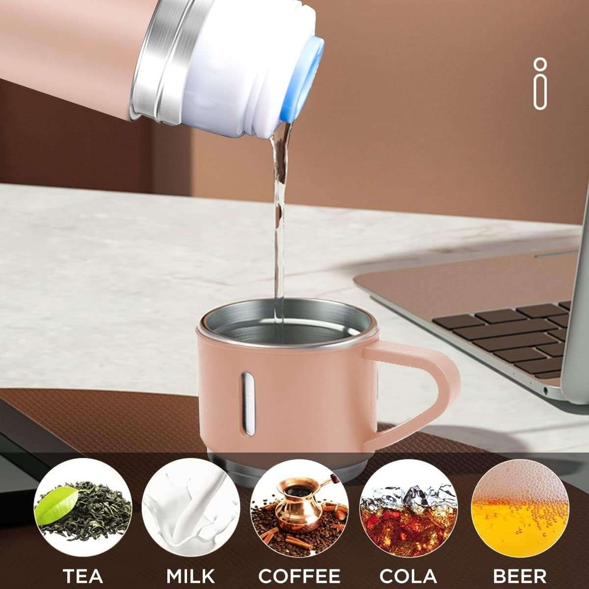 Thermos Vacuum Double Wall Of Stainless Steel Flask Set With 3 Cups 500ml