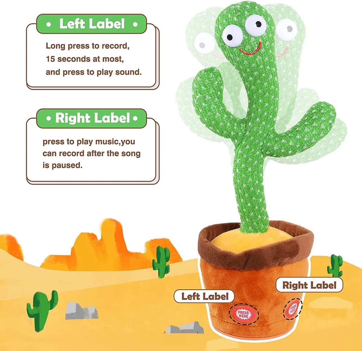 Dancing Cactus Singing Mimicking Light Interactive Toy