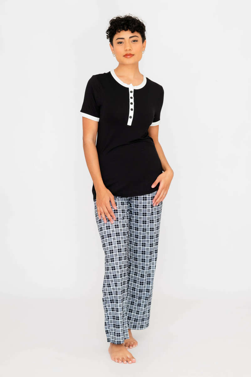 Ladies Short Sleeve Pyjama Set With Pockets