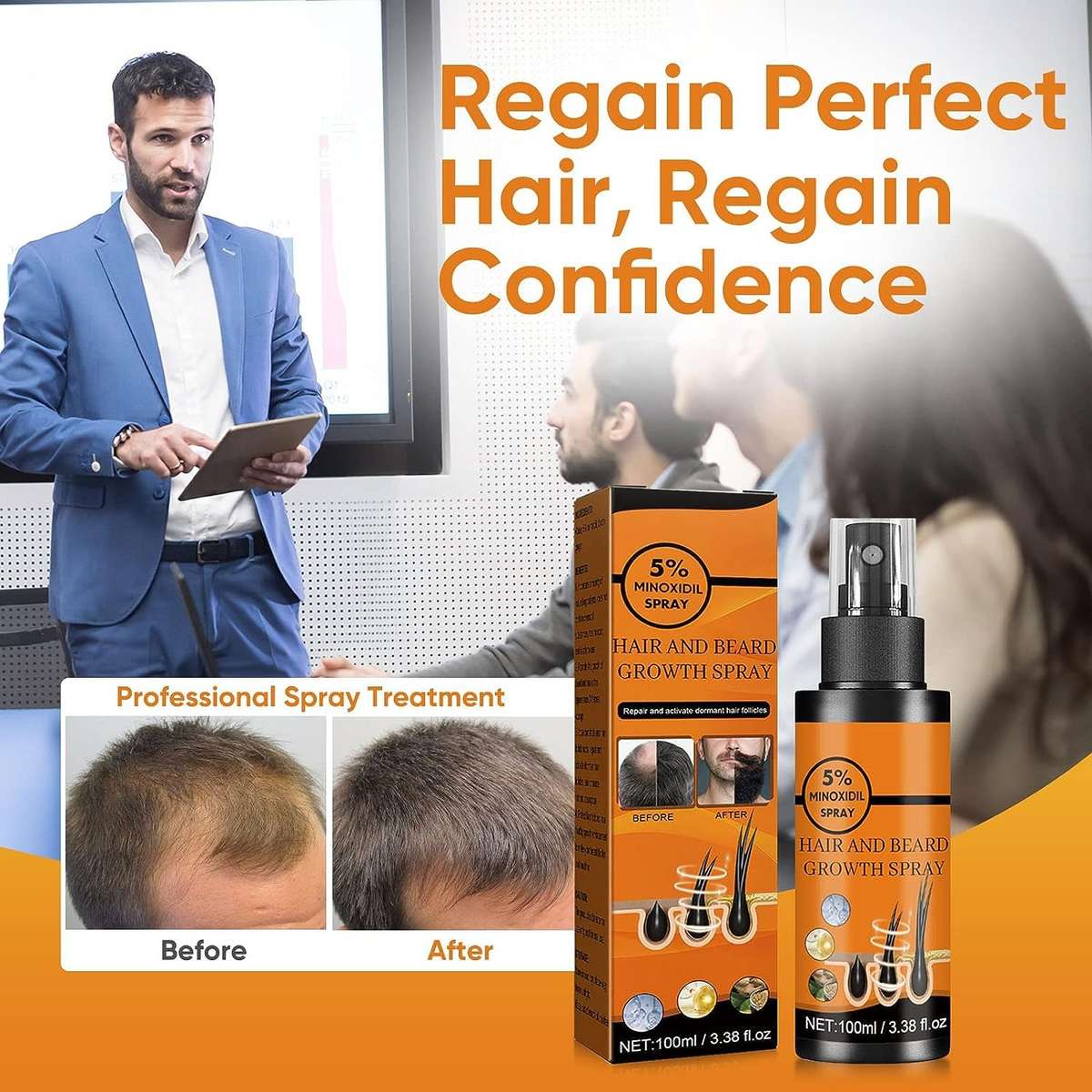 Hair & Beard Growth Spray 100ml With 5% Minoxidil