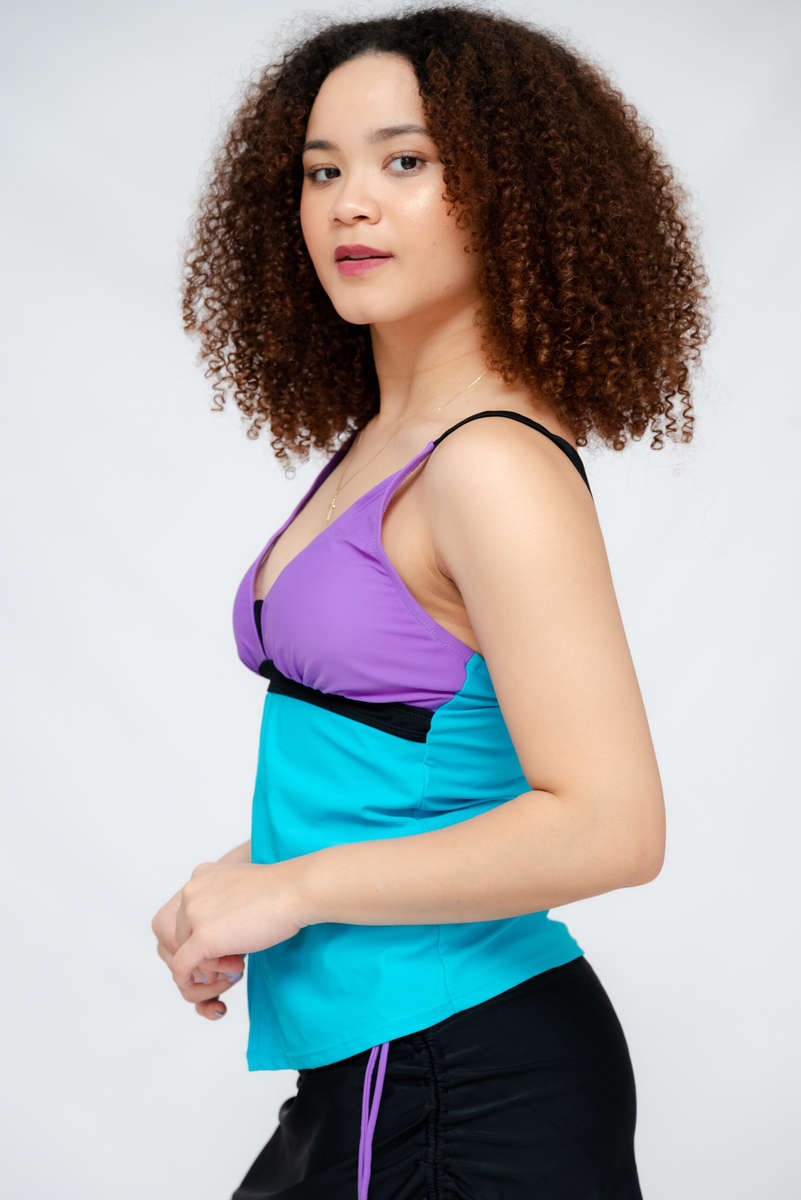 Printed Strappy Blouson Tankini Set with Skirt & Built in Underwear