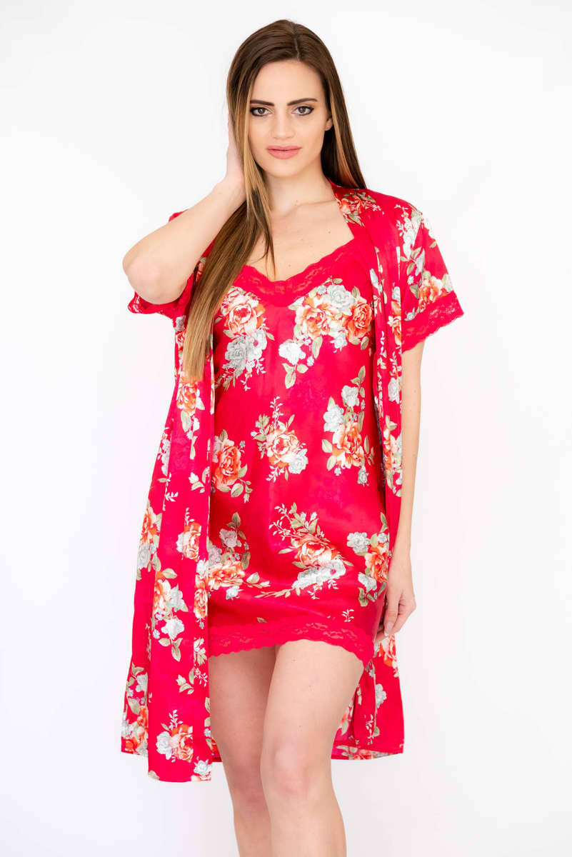 Royal Satin Negligee &amp; Gown Pyjama 2 Pc Set