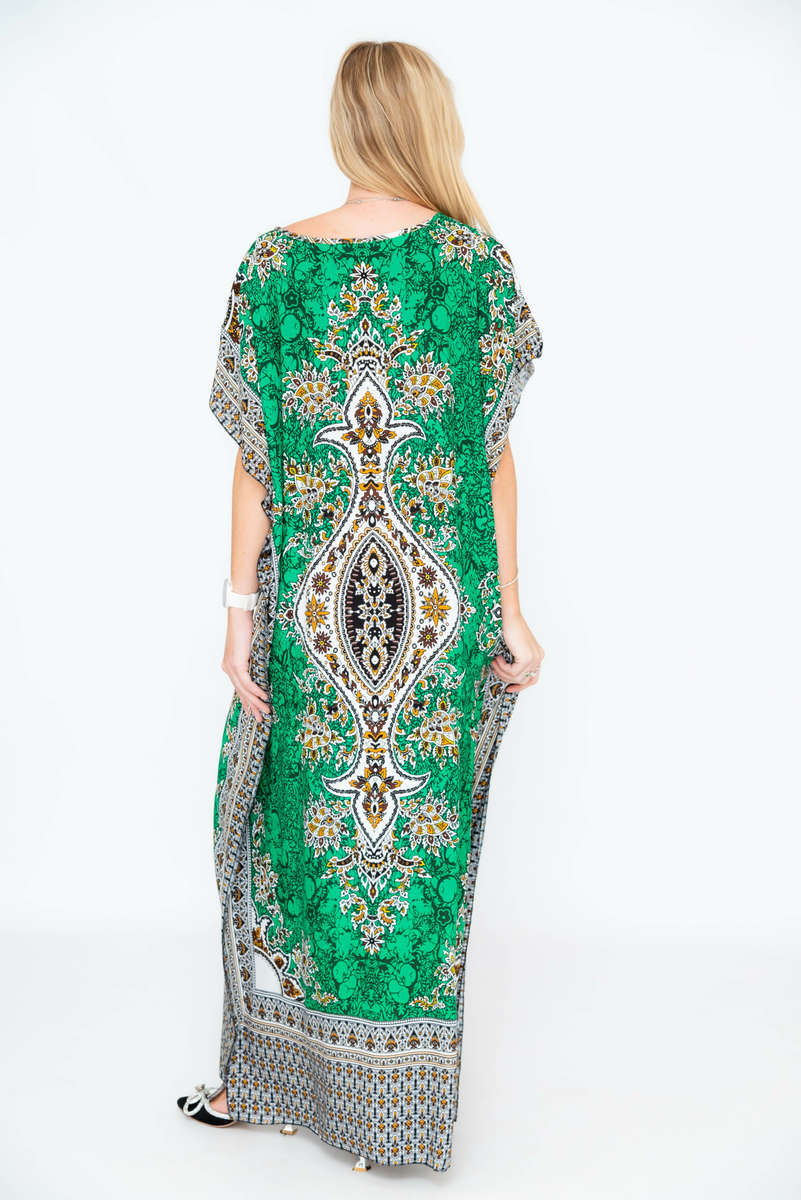 Athena Cotton Kaftan Short Sleeve Full Length Maxi Dress