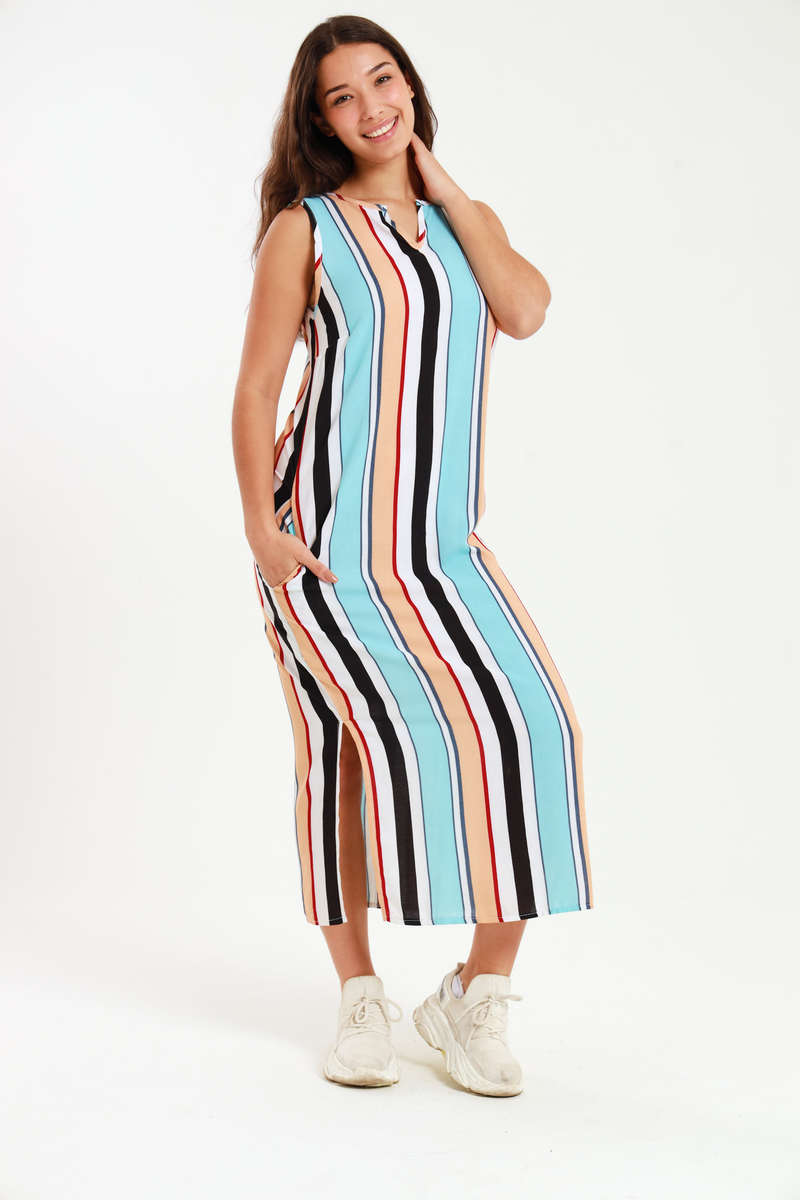 Branded Ladies Striped Sleeveless Maxi Dress