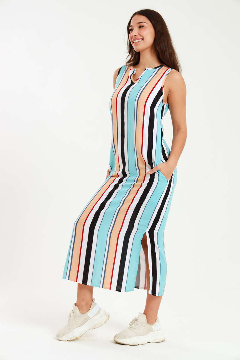 Branded Ladies Striped Sleeveless Maxi Dress