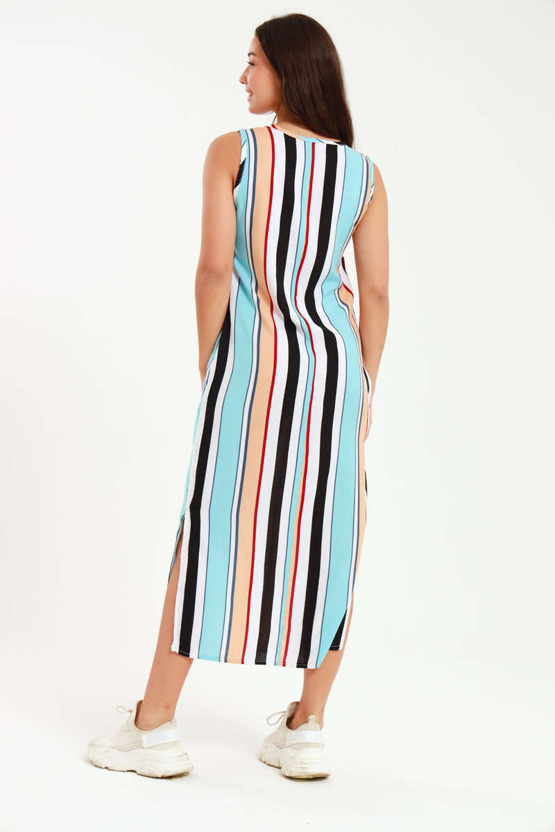 Branded Ladies Striped Sleeveless Maxi Dress
