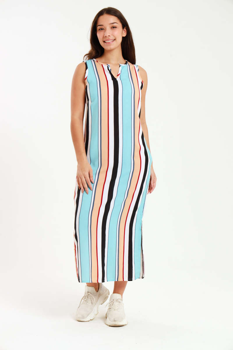 Branded Ladies Striped Sleeveless Maxi Dress