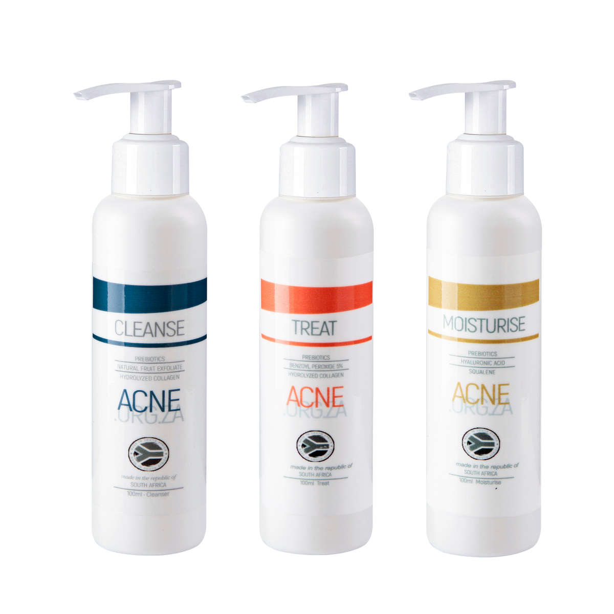 3 STEP KIT - Cleanse, Treat and Moisturise 3 X 100ml [ Acne-org-za Protocol] R 1000 value