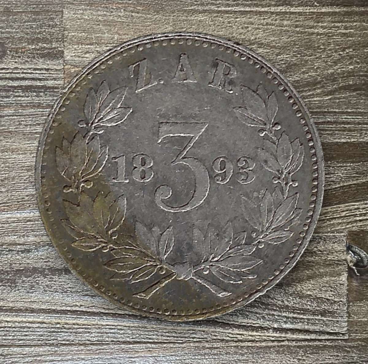 1893 *** ZAR 3 Pence *** Scarce VF condition, initialed