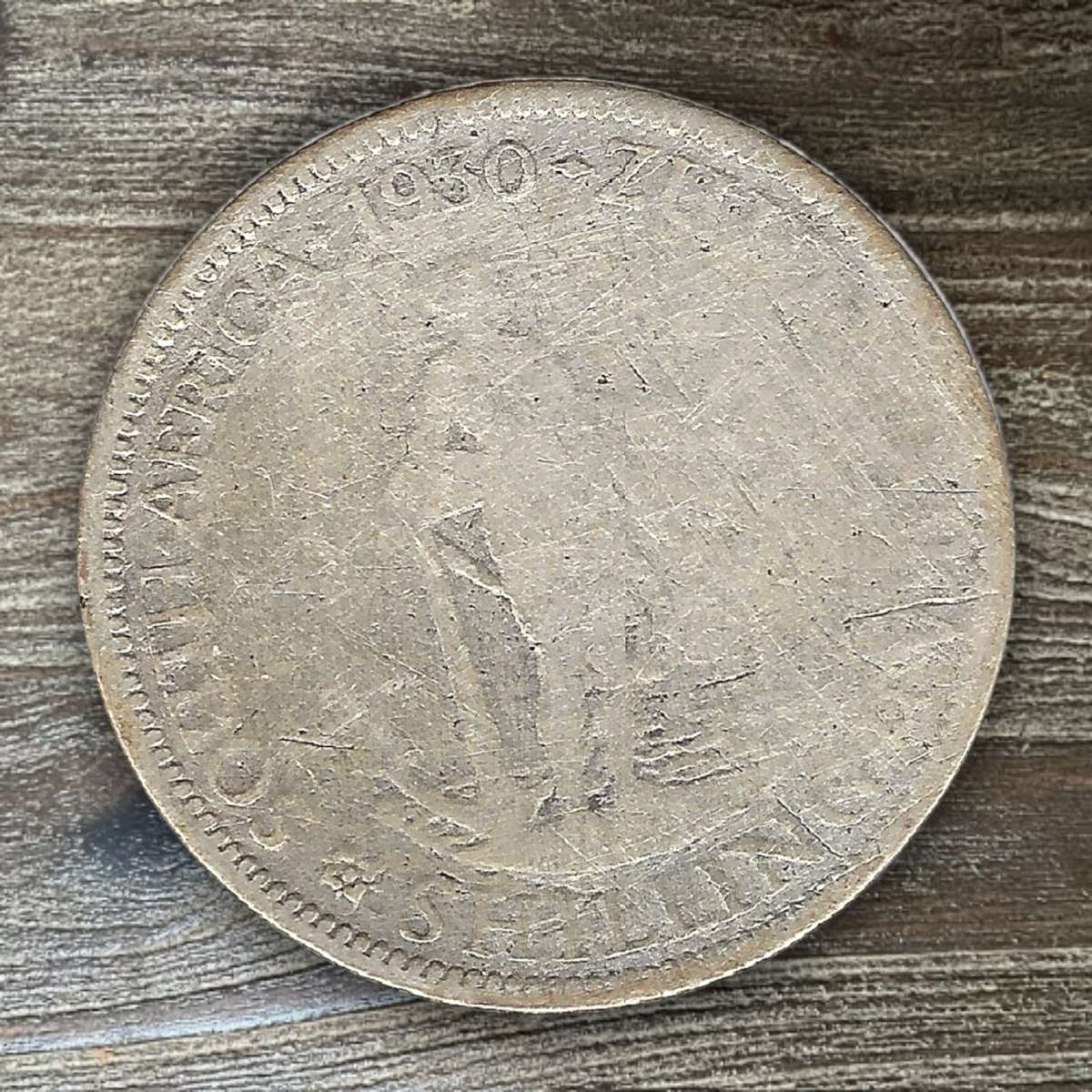 1930 *** 1 Shilling *** 80% silver, Worn filler