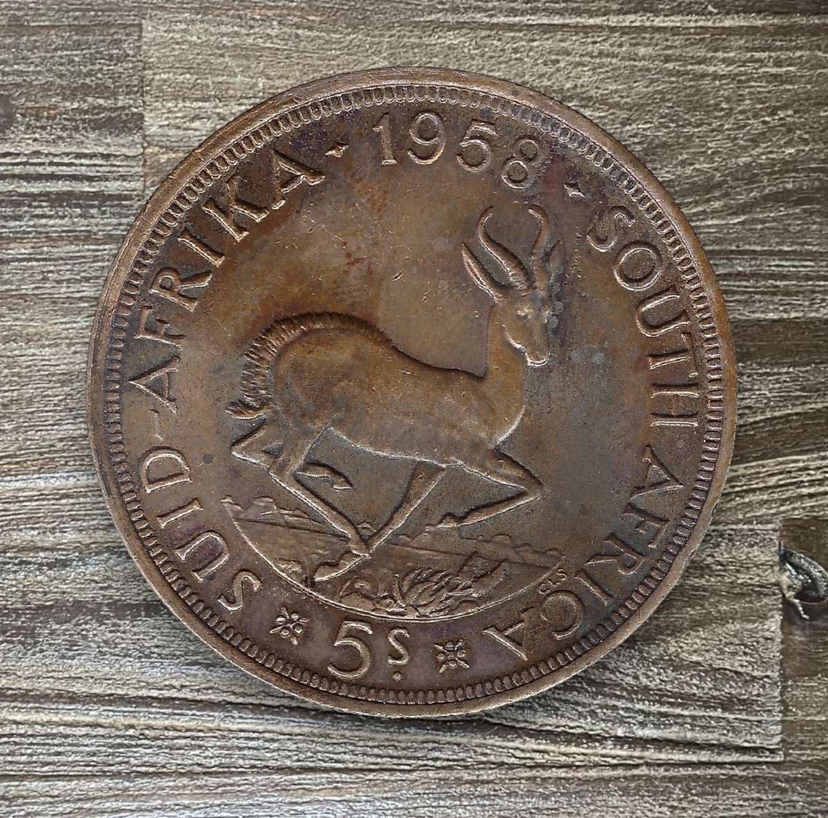 1958 *** 5 Shilling *** Heavy toning but good coin underneath