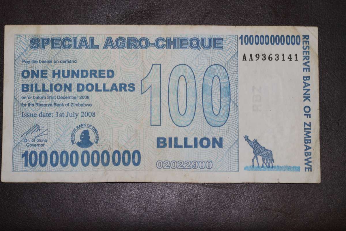 Zimbabwe Agro Cheque *** $100 billion *** Filler note