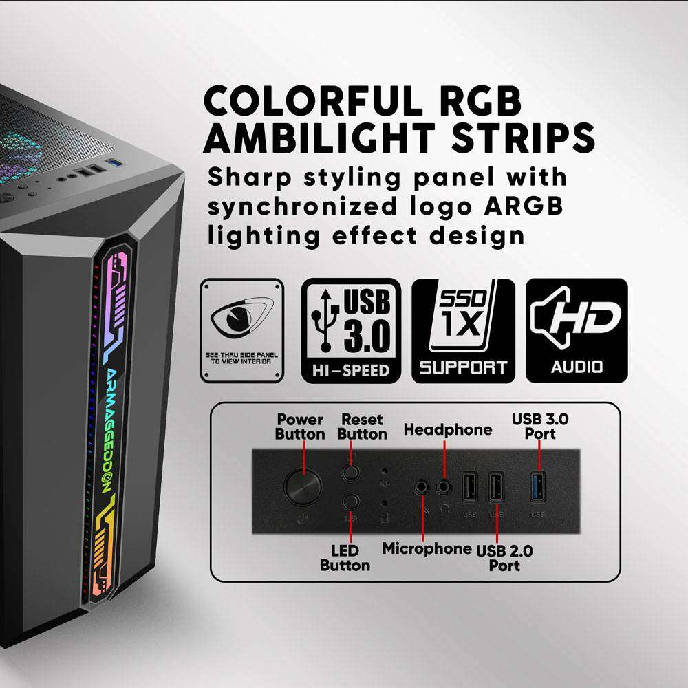 Armaggeddon Tritron Pro 300 ATX Gaming Case with 3x ARGB Fans