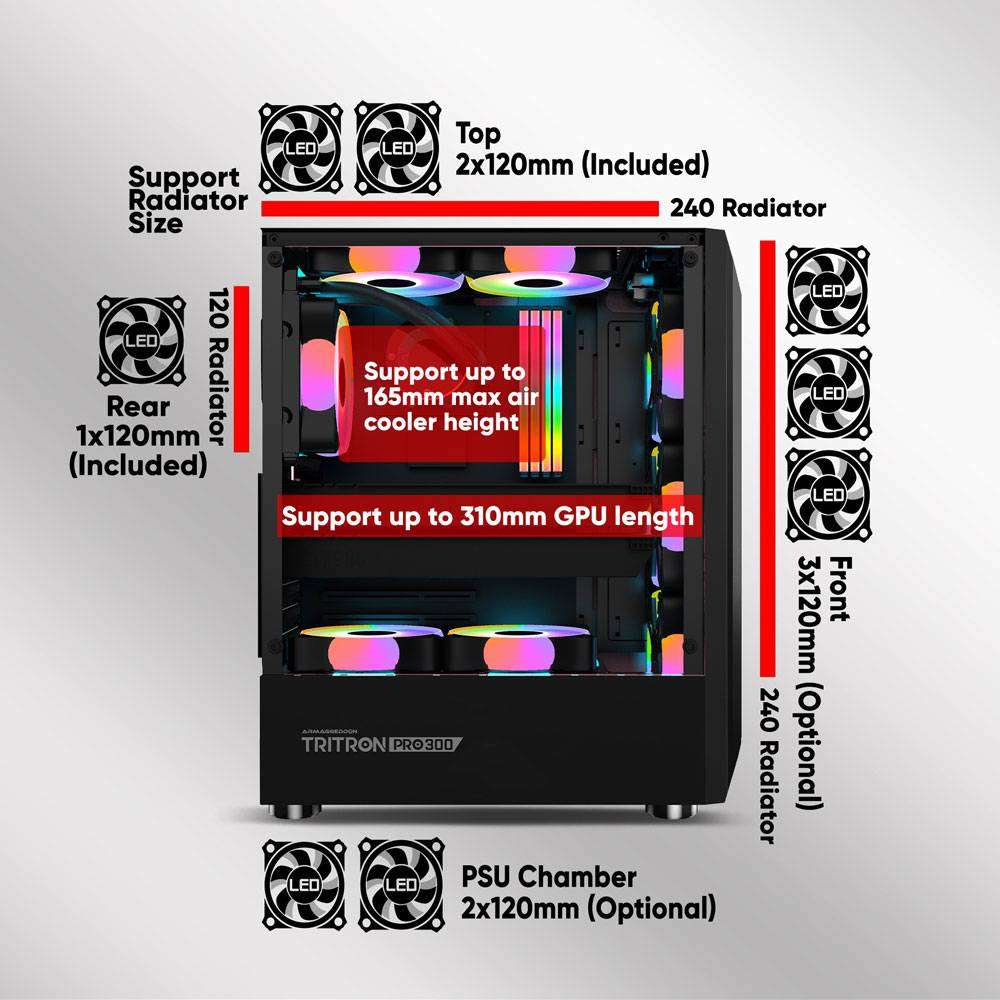 Armaggeddon Tritron Pro 300 ATX Gaming Case with 3x ARGB Fans