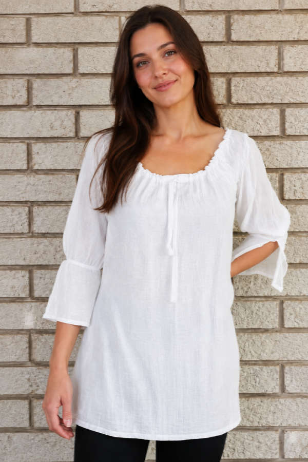 White Cotton Pull-String Top