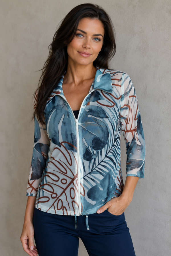 Sage Leaf Zipper Top