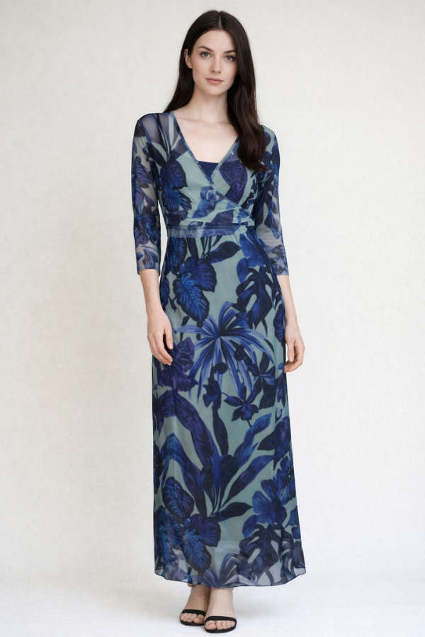 Indigo Leaves Empire Dress