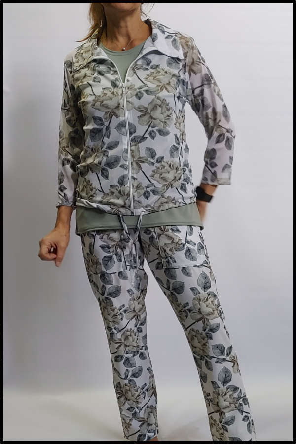 Grey Roses Zipper Top