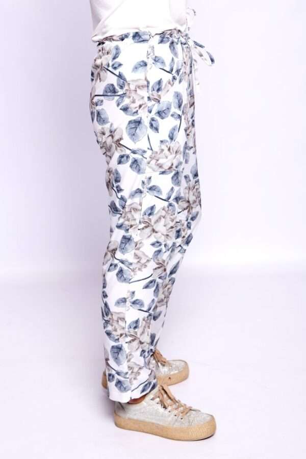 Grey Flowers Draw-string Pocket Pants