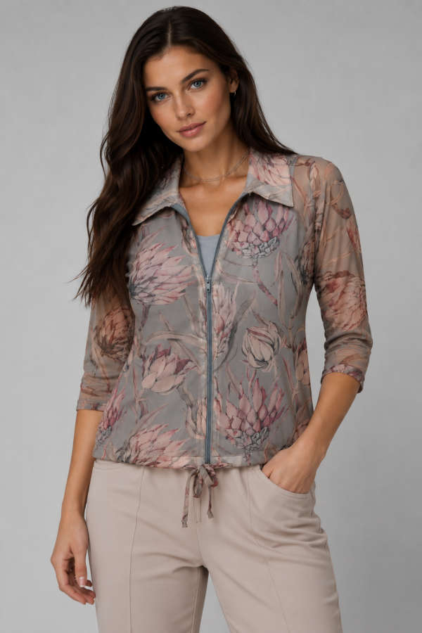 Pink Protea Zipper Top