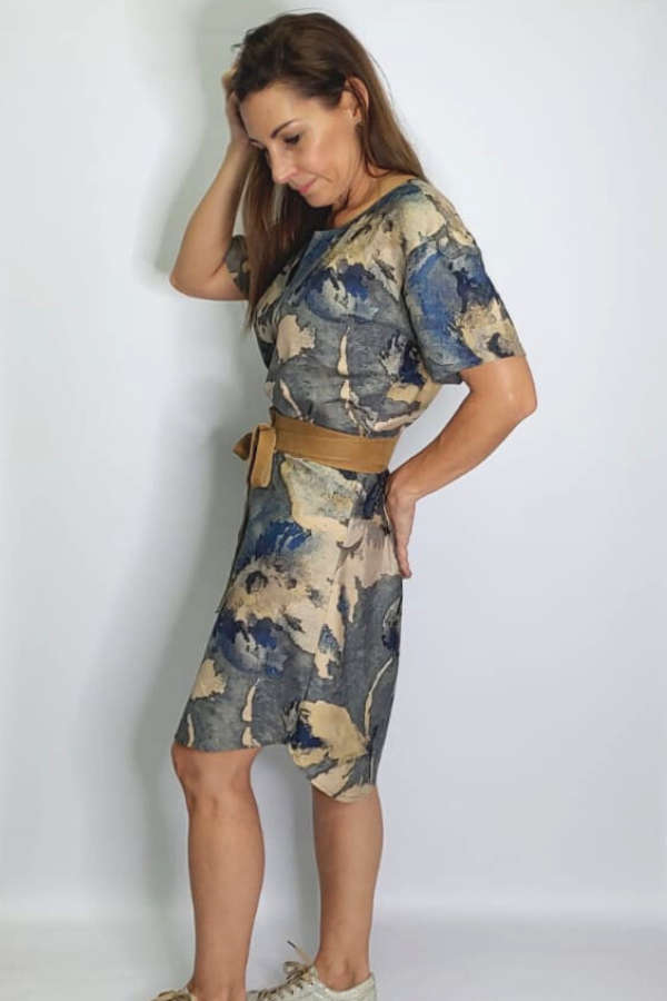 Blue Tan Shift Dress