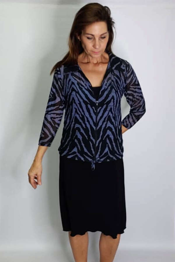 Blue Zebra Zipper Top