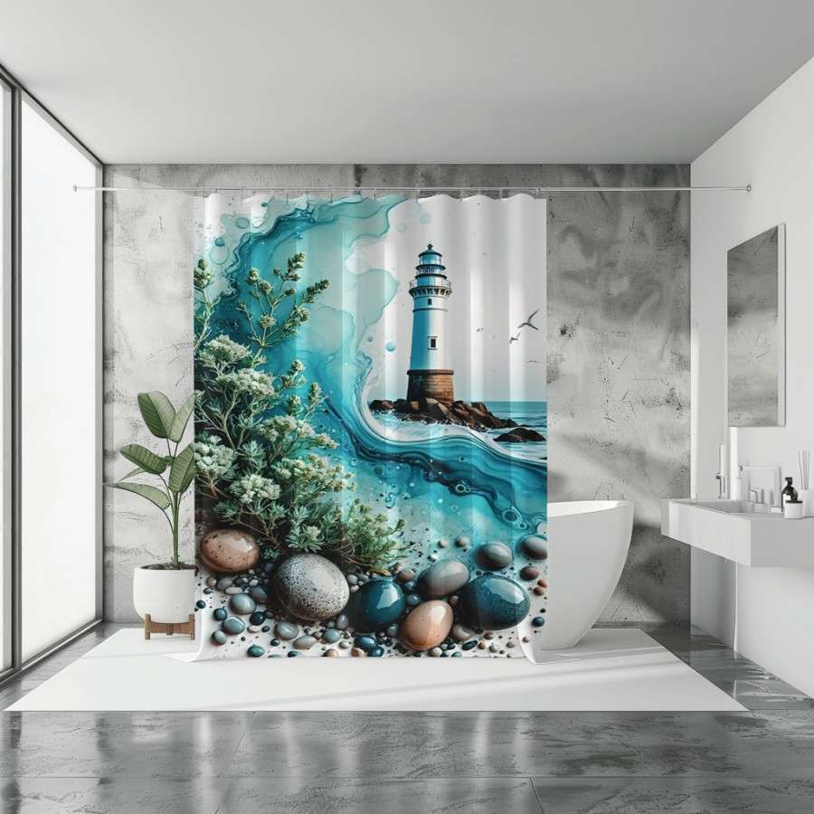 Lighthouse at sea Shower Curtain